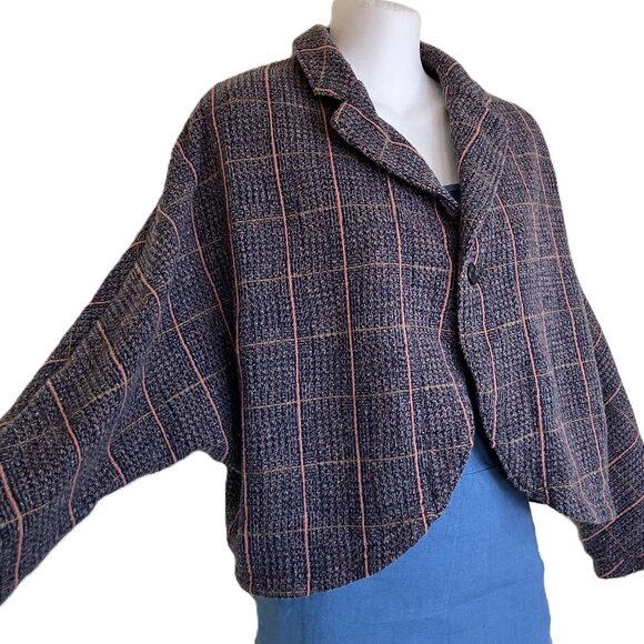 Kapital Tweed Knit Dolman Blazer Jacket Navy Blue & Peach Stripe Single Button - Picture 11 of 11